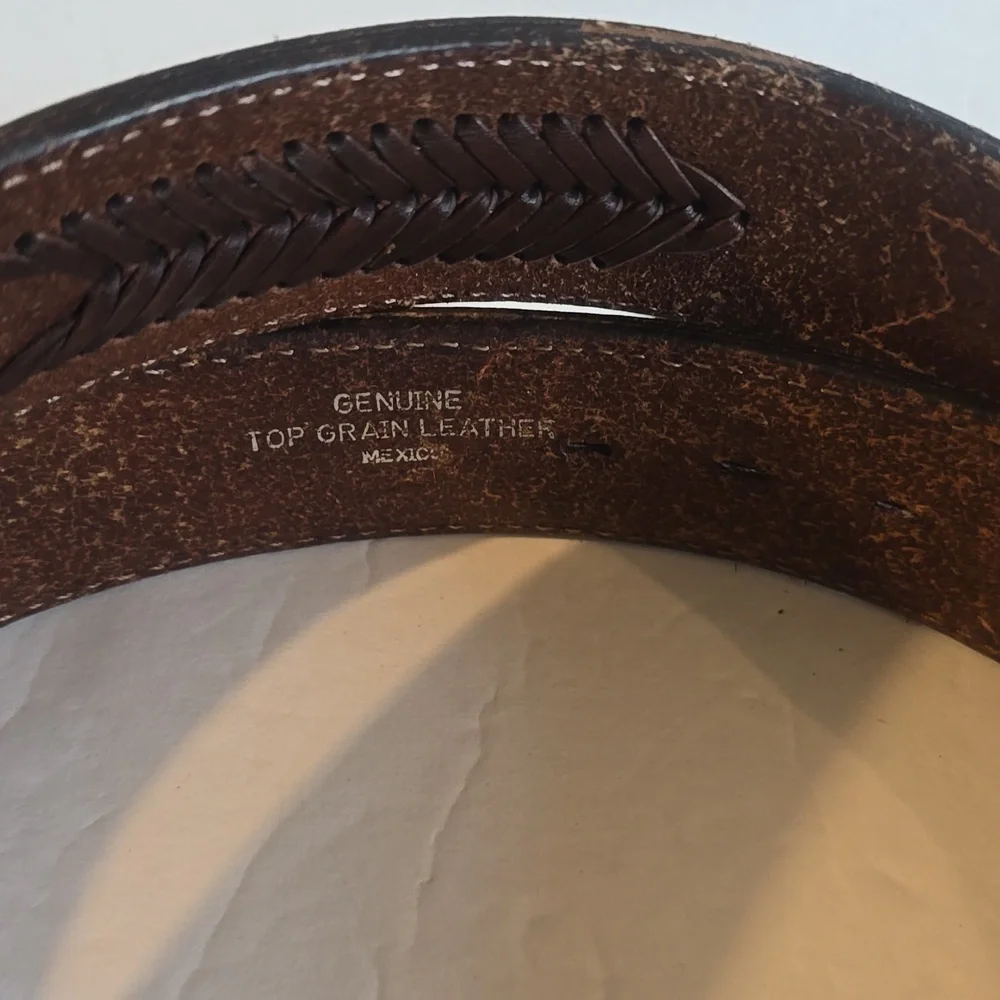 Mens Brown Premium Woven Leather Western Belt With Silver Buckle Sz.L/XL